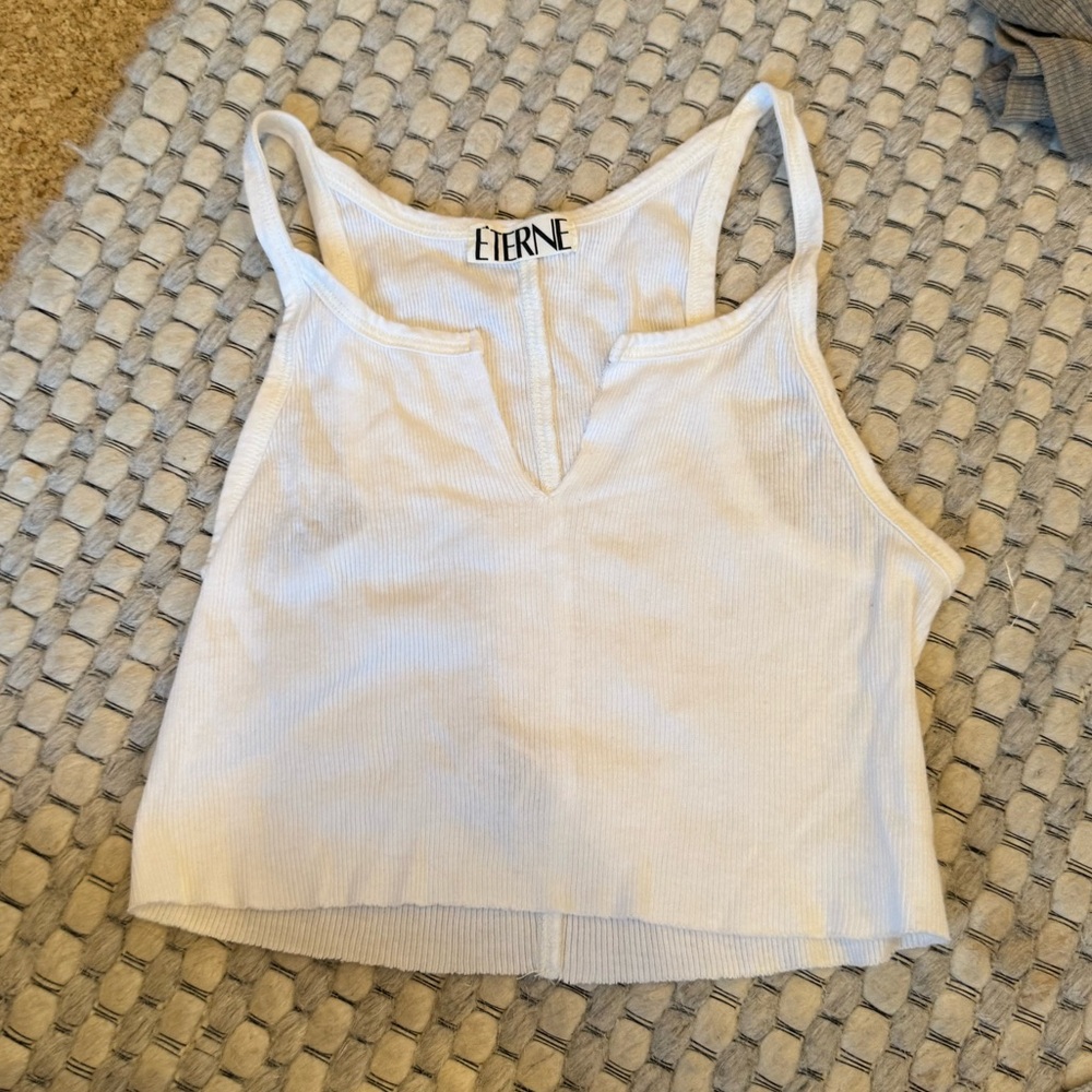 ETERNE WHITE RIBBED CROP TANK